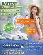 Mini Handheld Foldable Fan with Digital Display – USB Charging Portable Cooling Fan