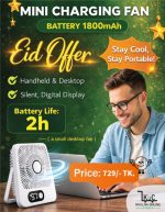 Desktop Mini Fan – Stay Cool Anywhere | USB Rechargeable with Digital Display